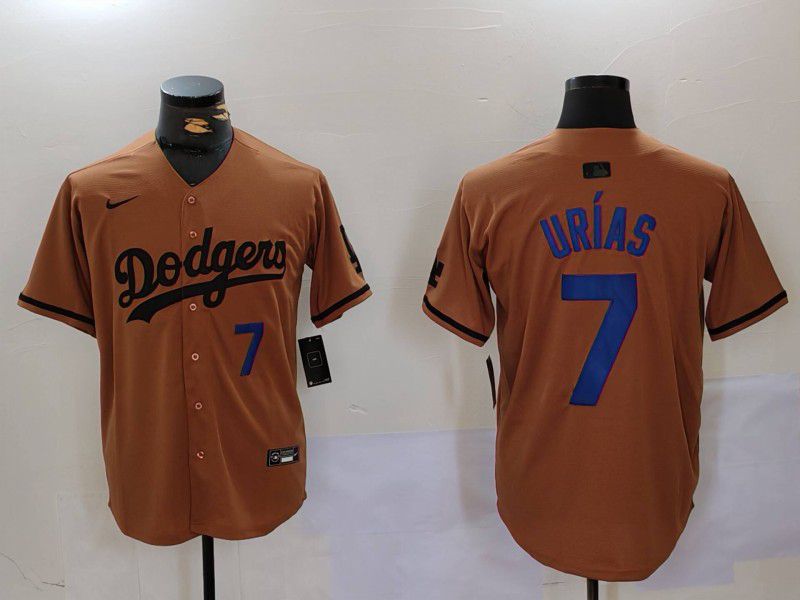 Men Los Angeles Dodgers #7 Urias army green joint name 2024 Nike MLB Jersey style 5